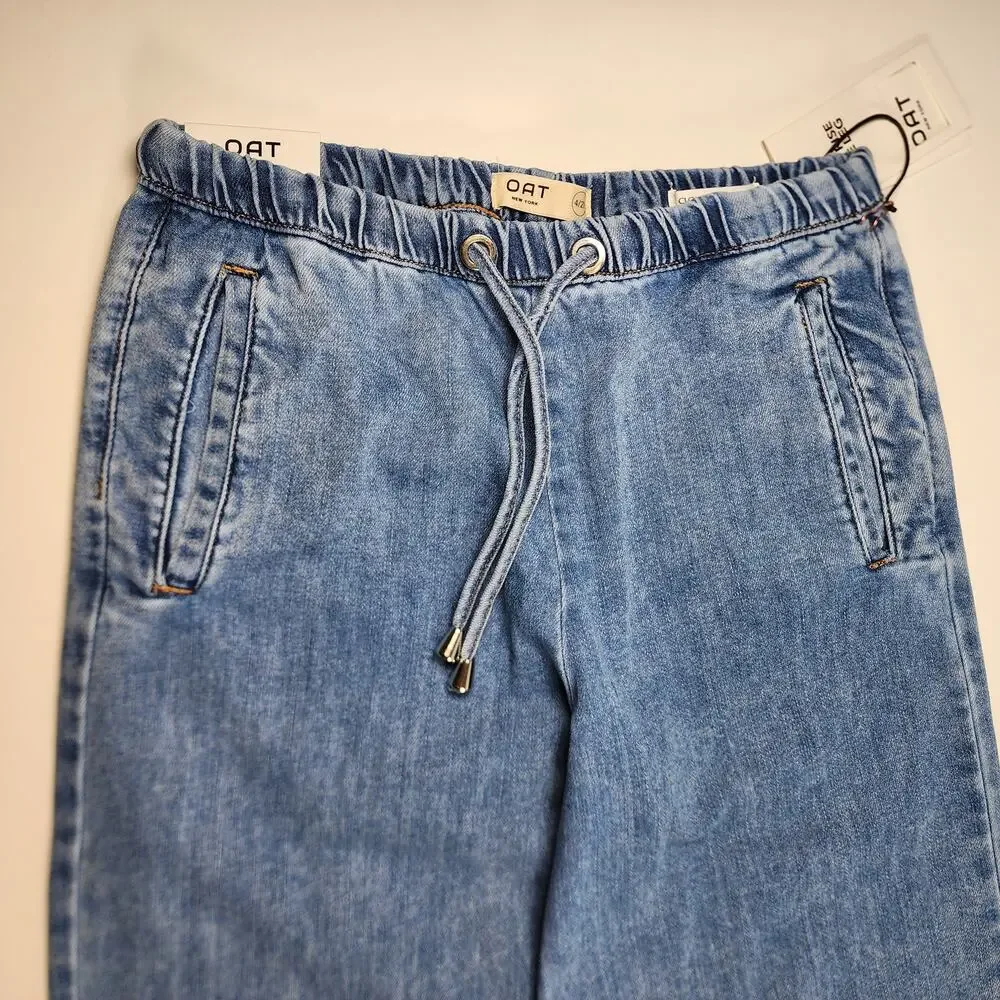 OAT NY Wide Leg Jeans Elastic Waist Drawstring 4/27 NWT - Picture 7 of 15